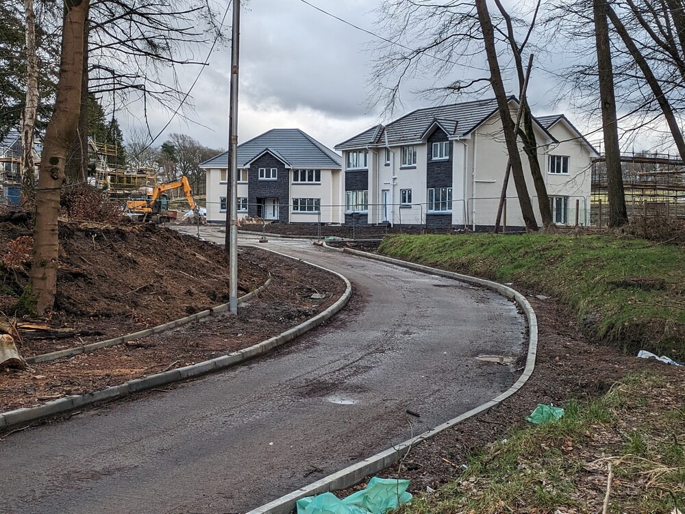 New houses under construction on the former woodland site